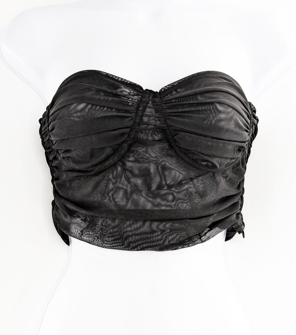 Black Strapless Bustier Tulle Corset Crop Top by Nocturne